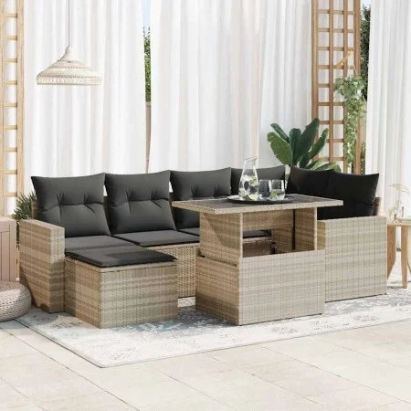 Set of 7 garden sofas with cushions PE rattan light gray by , Garden sets - Ref: Foro24-3326353, Price: 534,93 €, Discount: %