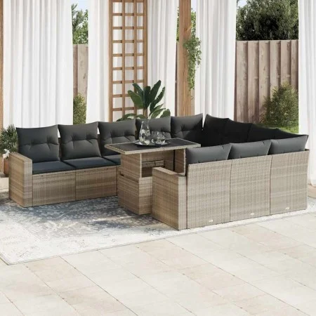 Set de sofás de jardín 11 pzas y cojines ratán sintético gris de , Conjuntos de jardín - Ref: Foro24-3326393, Precio: 881,99 ...