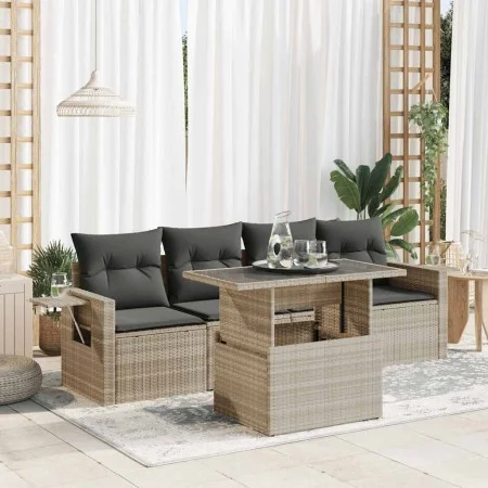 Set de sofás jardín y cojines 5 pzas ratán sintético gris claro by , Garden sets - Ref: Foro24-3326403, Price: 389,90 €, Disc...