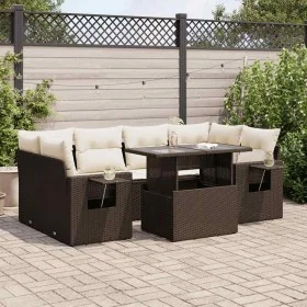 7-piece garden sofa set with brown PE rattan cushions by , Garden sets - Ref: Foro24-3326434, Price: 541,08 €, Discount: %