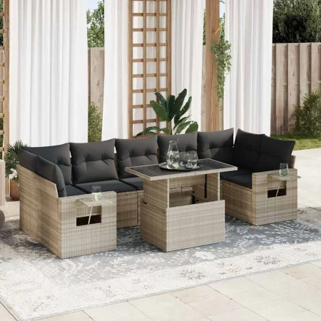Set of 8 garden sofas and cushions synthetic rattan gray by , Garden sets - Ref: Foro24-3326443, Price: 644,54 €, Discount: %