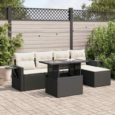 Set of 6-piece garden sofas and cushions synthetic rattan black by , Garden sets - Ref: Foro24-3326457, Price: 401,16 €, Disc...