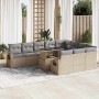 Set de sofás de jardín 11pzas con cojines ratán sintético beige