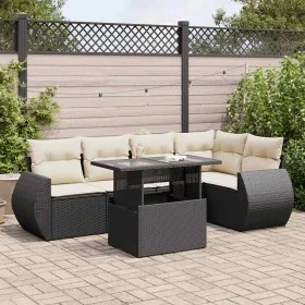 Set of 6-piece garden sofas and cushions synthetic rattan black by , Garden sets - Ref: Foro24-3326637, Price: 447,68 €, Disc...