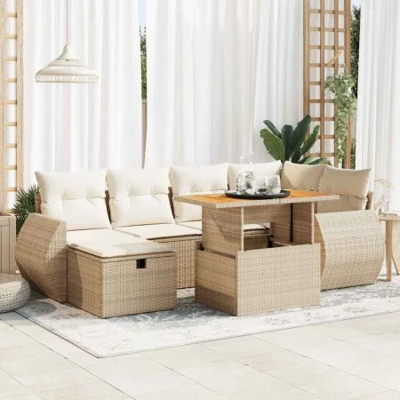 Set sofás jardín y cojines 8 pzas ratán sintético acacia beige by , Garden sets - Ref: Foro24-3328059, Price: 581,28 €, Disco...