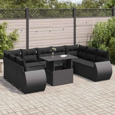 Set of garden sofas and cushions 10 pcs synthetic rattan black by , Garden sets - Ref: Foro24-3326696, Price: 745,29 €, Disco...