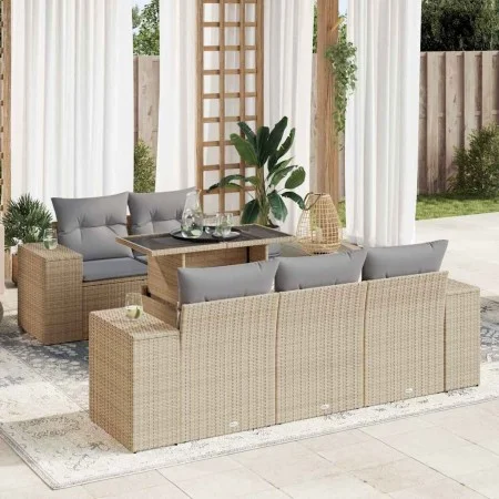 Set of garden sofas with cushions 6 pcs synthetic rattan beige by , Garden sets - Ref: Foro24-3326730, Price: 559,20 €, Disco...