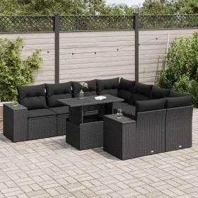 Set de sofás de jardín con cojines 9 pzas ratán sintético negro by , Garden sets - Ref: Foro24-3326766, Price: 648,04 €, Disc...