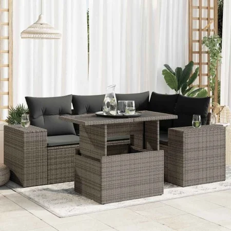 Set Gartensofas mit Kissen 5 Stück synthetisches Rattan grau von , Gartensets - Ref: Foro24-3326791, Preis: 387,38 €, Rabatt: %