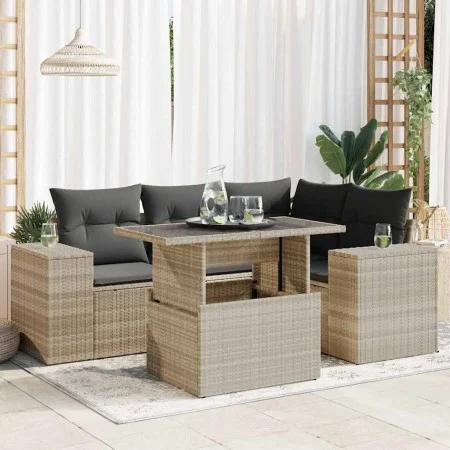 Set of garden sofas and cushions 5 pcs synthetic rattan light gray by , Garden sets - Ref: Foro24-3326793, Price: 442,05 €, D...