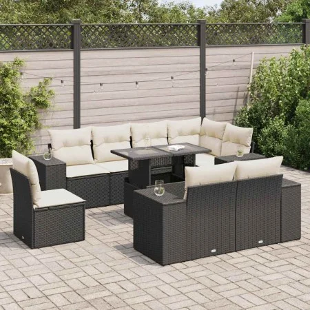 Set de sofás de jardín con cojines 9 pzas ratán sintético negro von , Gartensets - Ref: Foro24-3326817, Preis: 651,63 €, Raba...
