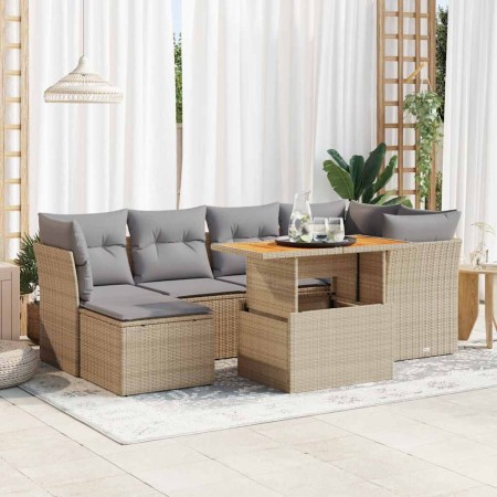Set sofás de jardín 7 piezas y cojines ratán sintético beige by , Garden sets - Ref: Foro24-3326950, Price: 493,22 €, Discoun...