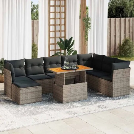 Set of garden sofas with cushions 9 pcs synthetic rattan gray by , Garden sets - Ref: Foro24-3326965, Price: 564,27 €, Discou...