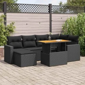 Set of 7 garden sofas with cushions synthetic rattan black by , Garden sets - Ref: Foro24-3327058, Price: 497,16 €, Discount: %