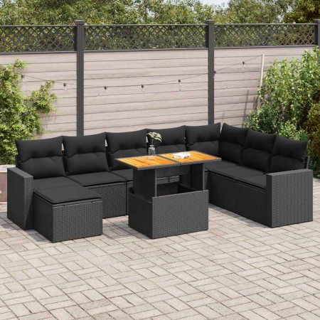 Set de sofás de jardín con cojines 9 pzas ratán sintético negro by , Garden sets - Ref: Foro24-3327072, Price: 606,73 €, Disc...