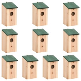 Casa para pájaros 10 unidades madera maciza de abeto 12x12x22cm