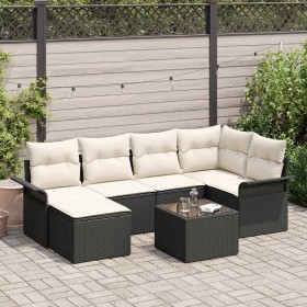 Conjunto de sofá de jardín con cojín 7 pcs Negro Poliratán