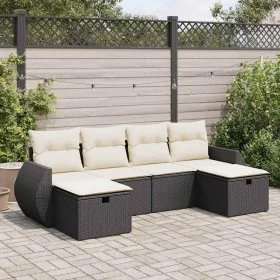 Set of 6-piece garden sofas and cushions synthetic rattan black by , Garden sets - Ref: Foro24-3325622, Price: 368,35 €, Disc...