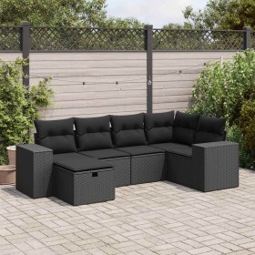 Set de sofás de jardín 6 piezas y cojines ratán sintético negro by , Garden sets - Ref: Foro24-3325681, Price: 435,93 €, Disc...