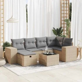Set aus 7-teiligen Gartensofas und Kissen, synthetisches Rattan, beige von , Gartensets - Ref: Foro24-3325695, Preis: 478,54 ...
