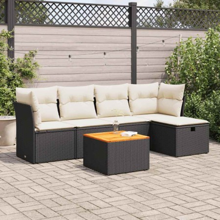 Set of 6-piece garden sofas and cushions synthetic rattan black by , Garden sets - Ref: Foro24-3325752, Price: 339,70 €, Disc...