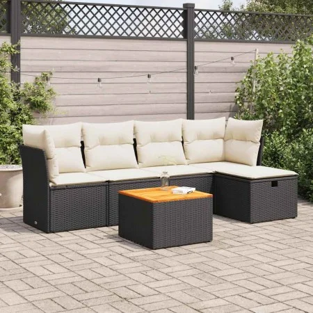 Set of 6-piece garden sofas and cushions synthetic rattan black by , Garden sets - Ref: Foro24-3325752, Price: 332,82 €, Disc...
