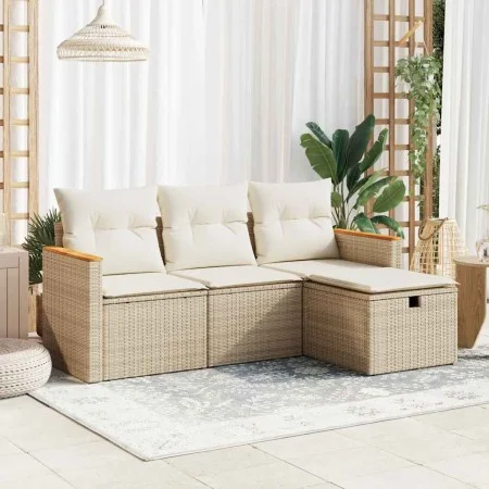 Juego de sofás jardín con cojines 4 pzas ratán sintético beige by , Garden sets - Ref: Foro24-3325894, Price: 299,16 €, Disco...