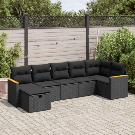 Set of 7 garden sofas with cushions synthetic rattan black by , Garden sets - Ref: Foro24-3325926, Price: 444,86 €, Discount: %