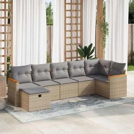 Set sofás de jardín 7 piezas y cojines ratán sintético beige de , Conjuntos de jardín - Ref: Foro24-3325930, Precio: 439,23 €...