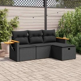 Juego de sofás jardín 4 pzas con cojines ratán sintético negro by , Garden sets - Ref: Foro24-3325947, Price: 304,27 €, Disco...