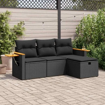 Juego de sofás jardín 4 pzas con cojines ratán sintético negro by , Garden sets - Ref: Foro24-3325947, Price: 304,29 €, Disco...