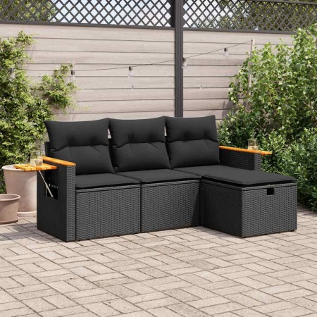Juego de sofás jardín 4 pzas con cojines ratán sintético negro by , Garden sets - Ref: Foro24-3325947, Price: 322,47 €, Disco...