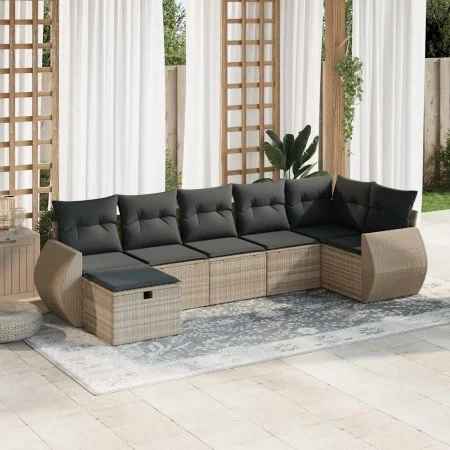 Set of 7 garden sofas with cushions PE rattan light gray by , Garden sets - Ref: Foro24-3325608, Price: 516,88 €, Discount: %