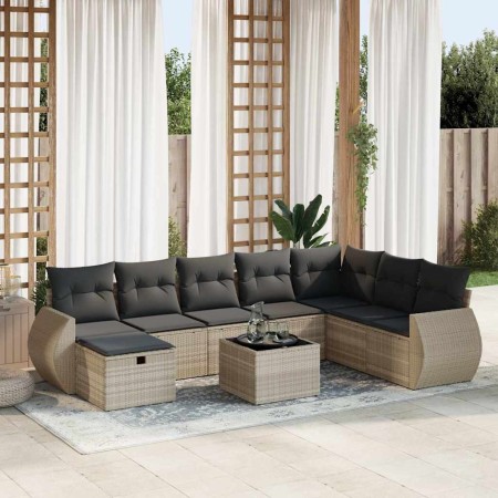 Set muebles jardín 9 pzas y cojines ratán sintético gris claro de , Conjuntos de jardín - Ref: Foro24-3325648, Precio: 590,76 €