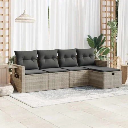 Set of garden sofas and cushions 5 pcs synthetic rattan light gray by , Garden sets - Ref: Foro24-3325468, Price: 334,90 €, D...