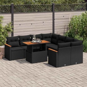 Set garden sofas and cushions 9 pcs synthetic rattan acacia black by , Garden sets - Ref: Foro24-3327464, Price: 650,04 €, Di...