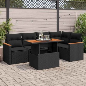 Set sofás jardín y cojines 5 pzas ratán sintético acacia negro de , Conjuntos de jardín - Ref: Foro24-3327485, Precio: 470,63...
