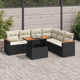 Set garden sofas and cushions 7 pcs synthetic rattan acacia black by , Garden sets - Ref: Foro24-3327493, Price: 454,08 €, Di...