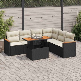 Set sofás jardín y cojines 7 pzas ratán sintético acacia negro de , Conjuntos de jardín - Ref: Foro24-3327493, Precio: 461,89...