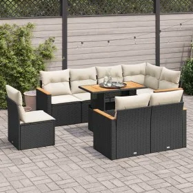 Set garden sofas and cushions 9 pcs synthetic rattan acacia black by , Garden sets - Ref: Foro24-3327500, Price: 597,38 €, Di...
