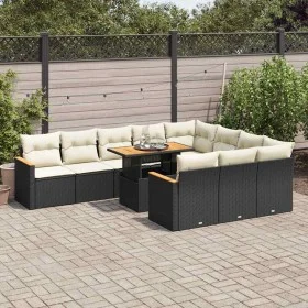 Set sofás jardín y cojines 11 pzas ratán sintético acacia negro von , Gartensets - Ref: Foro24-3327535, Preis: 724,74 €, Raba...