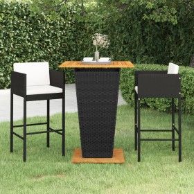 3-piece garden bar furniture set and black synthetic rattan cushions by vidaXL, Garden sets - Ref: Foro24-3094802, Price: 365...