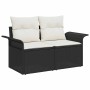 Conjunto de sofá de jardín con cojín 7 pcs Negro Poliratán