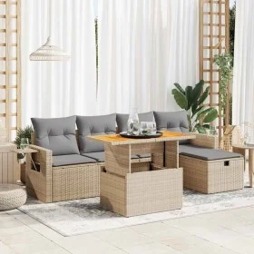Set Gartensofas und Kissen 6 Stück synthetisches Rattan Akazie Beige von , Gartensets - Ref: Foro24-3328025, Preis: 424,25 €,...