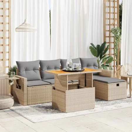 Set garden sofas and cushions 6 pcs synthetic rattan acacia beige by , Garden sets - Ref: Foro24-3328025, Price: 424,25 €, Di...