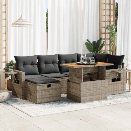 Set sofás jardín y cojines 8 pzas ratán sintético acacia gris by , Garden sets - Ref: Foro24-3328033, Price: 510,75 €, Discou...