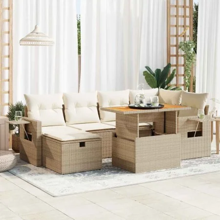 Set sofás jardín y cojines 8 pzas ratán sintético acacia beige by , Garden sets - Ref: Foro24-3328031, Price: 575,42 €, Disco...