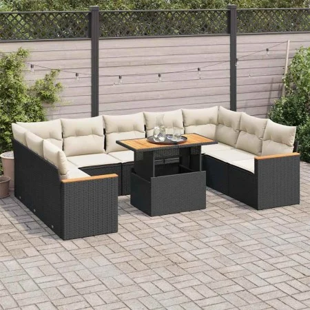 Set sofás jardín y cojines 10 pzas ratán sintético acacia negro by , Garden sets - Ref: Foro24-3327528, Price: 628,63 €, Disc...