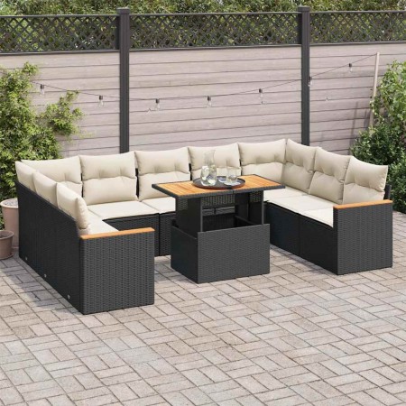 Set sofás jardín y cojines 10 pzas ratán sintético acacia negro by , Garden sets - Ref: Foro24-3327528, Price: 639,88 €, Disc...