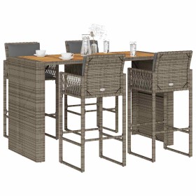 Set bar jardín cno cojines 5 pzas ratán sintético acacia gris de , Conjuntos de jardín - Ref: Foro24-3328903, Precio: 589,80 €